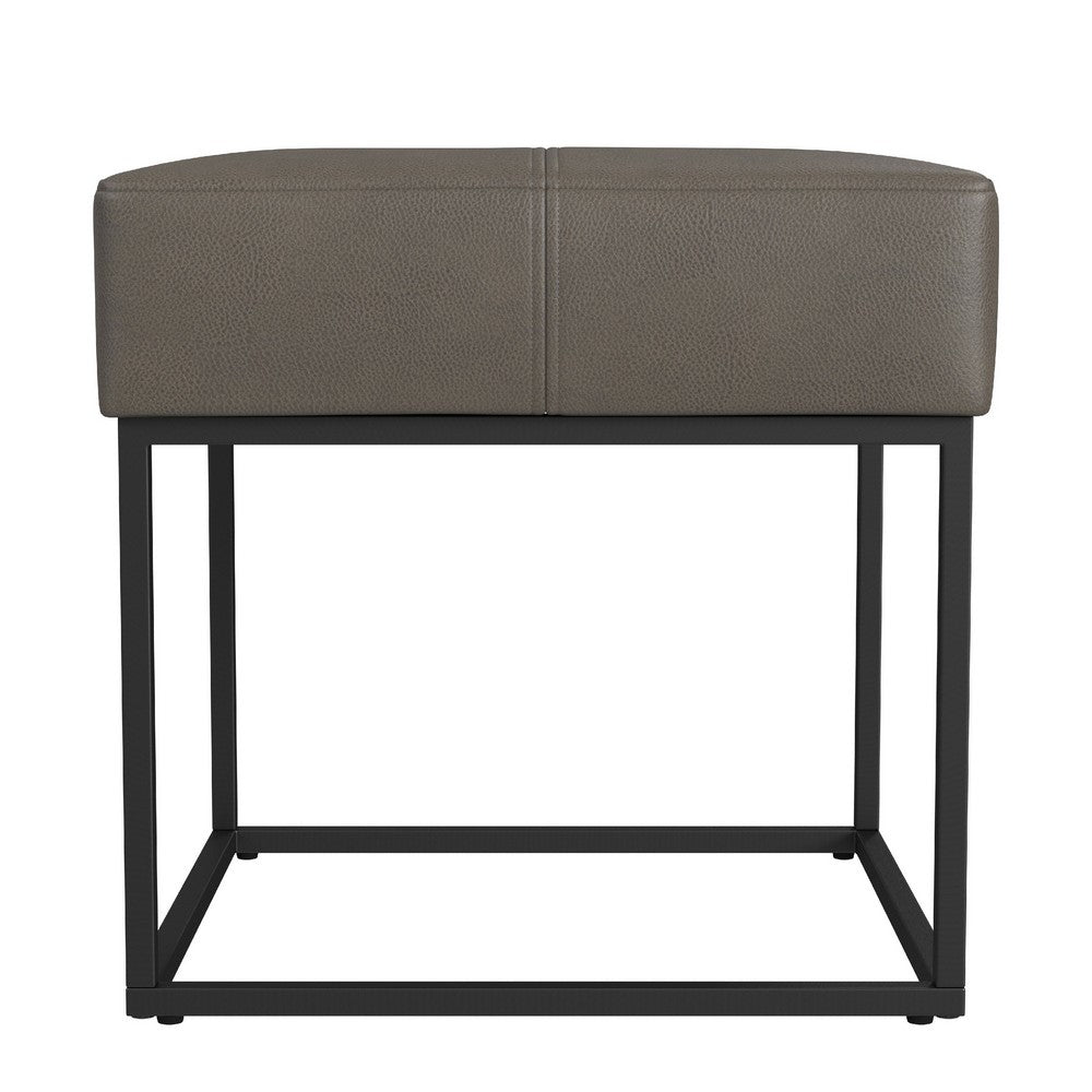 Kai Ottoman Footstool, Gray Faux Leather, Black Metal, 18 Inch Square -BM334172
