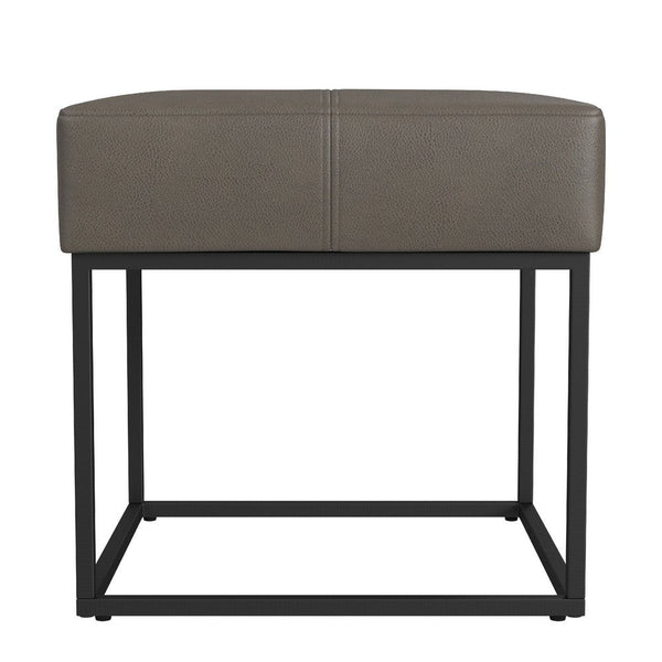 Kai Ottoman Footstool, Gray Faux Leather, Black Metal, 18 Inch Square -BM334172