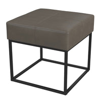 Kai Ottoman Footstool, Gray Faux Leather, Black Metal, 18 Inch Square -BM334172