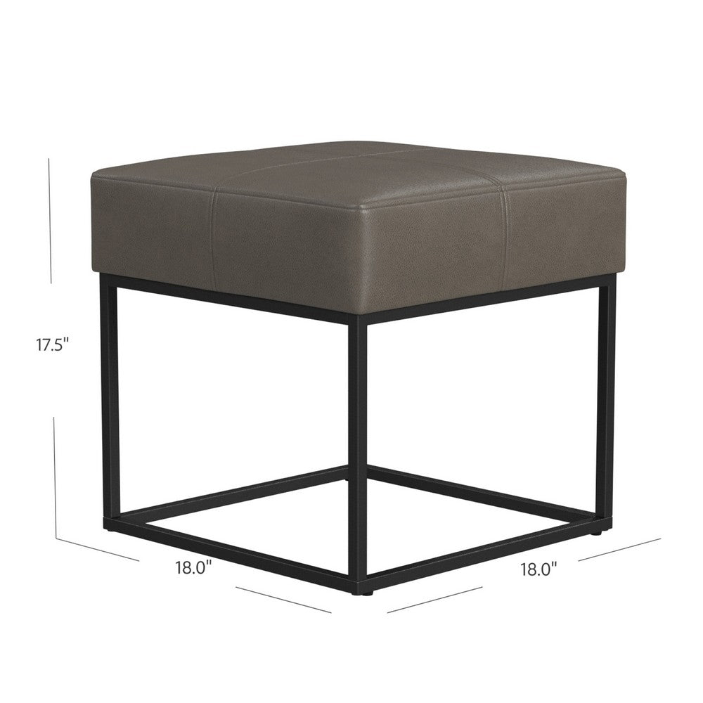 Kai Ottoman Footstool, Gray Faux Leather, Black Metal, 18 Inch Square -BM334172