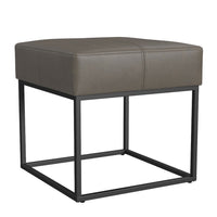 Kai Ottoman Footstool, Gray Faux Leather, Black Metal, 18 Inch Square -BM334172