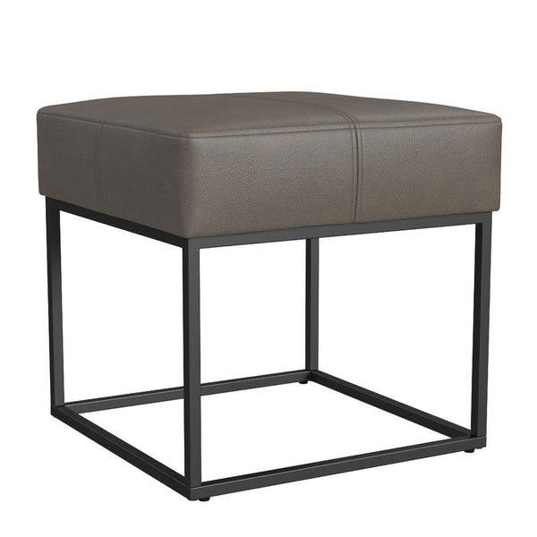Kai Ottoman Footstool, Gray Faux Leather, Black Metal, 18 Inch Square -BM334172