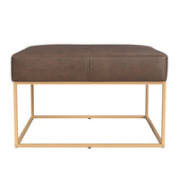Kai Ottoman, Brown Faux Leather and Gold Metal, 28 Inch Square -BM334173