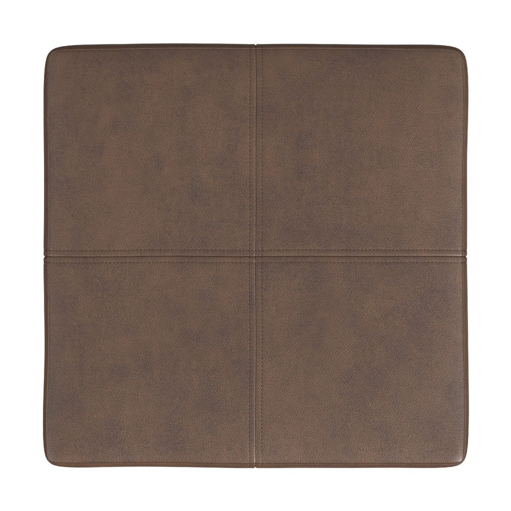 Kai Ottoman, Brown Faux Leather and Gold Metal, 28 Inch Square -BM334173