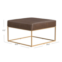 Kai Ottoman, Brown Faux Leather and Gold Metal, 28 Inch Square -BM334173
