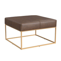 Kai Ottoman, Brown Faux Leather and Gold Metal, 28 Inch Square -BM334173