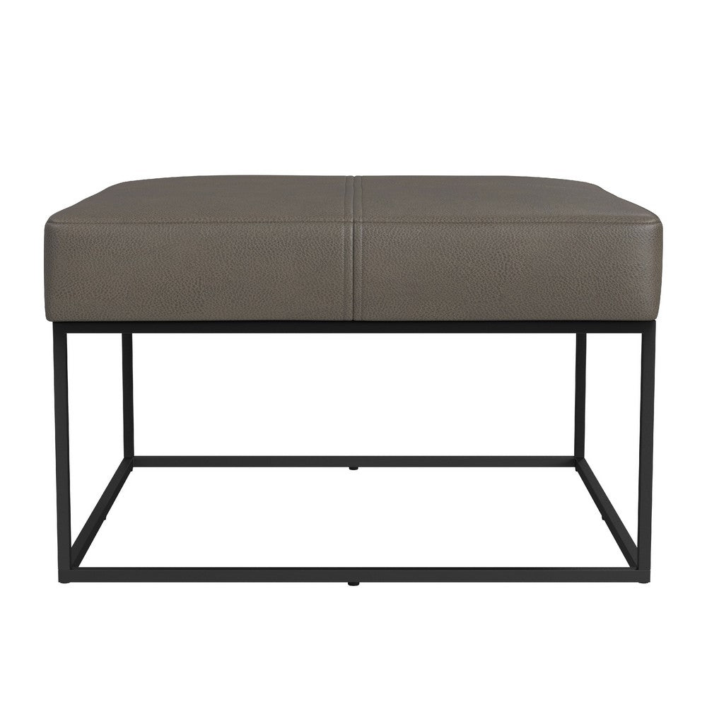 Kai Ottoman, Pewter Gray Faux Leather and Black Metal, 28 Inch Square -BM334174