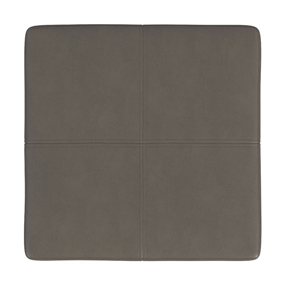 Kai Ottoman, Pewter Gray Faux Leather and Black Metal, 28 Inch Square -BM334174