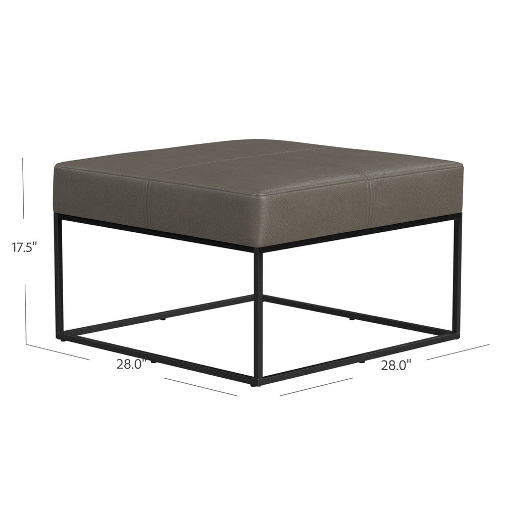 Kai Ottoman, Pewter Gray Faux Leather and Black Metal, 28 Inch Square -BM334174