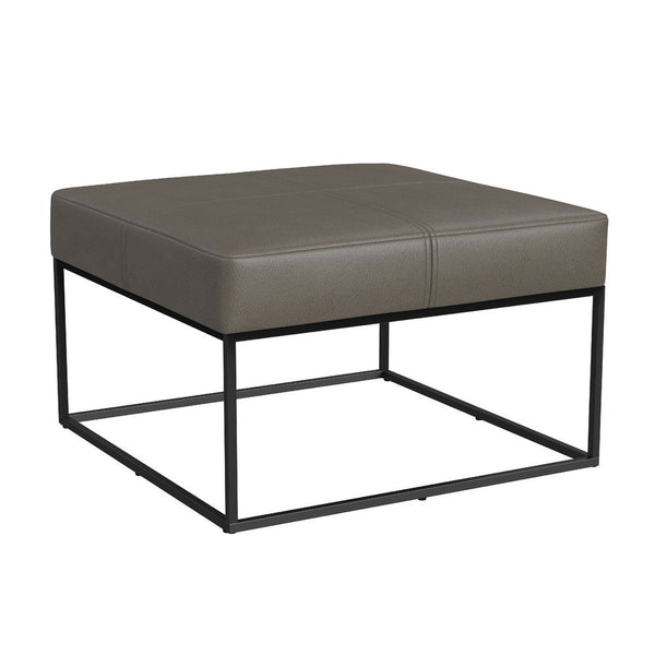 Kai Ottoman, Pewter Gray Faux Leather and Black Metal, 28 Inch Square -BM334174