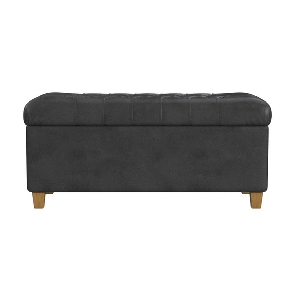 Bea Storage Ottoman Bench with Tufted Black Faux Leather, 40 Inch -BM334182