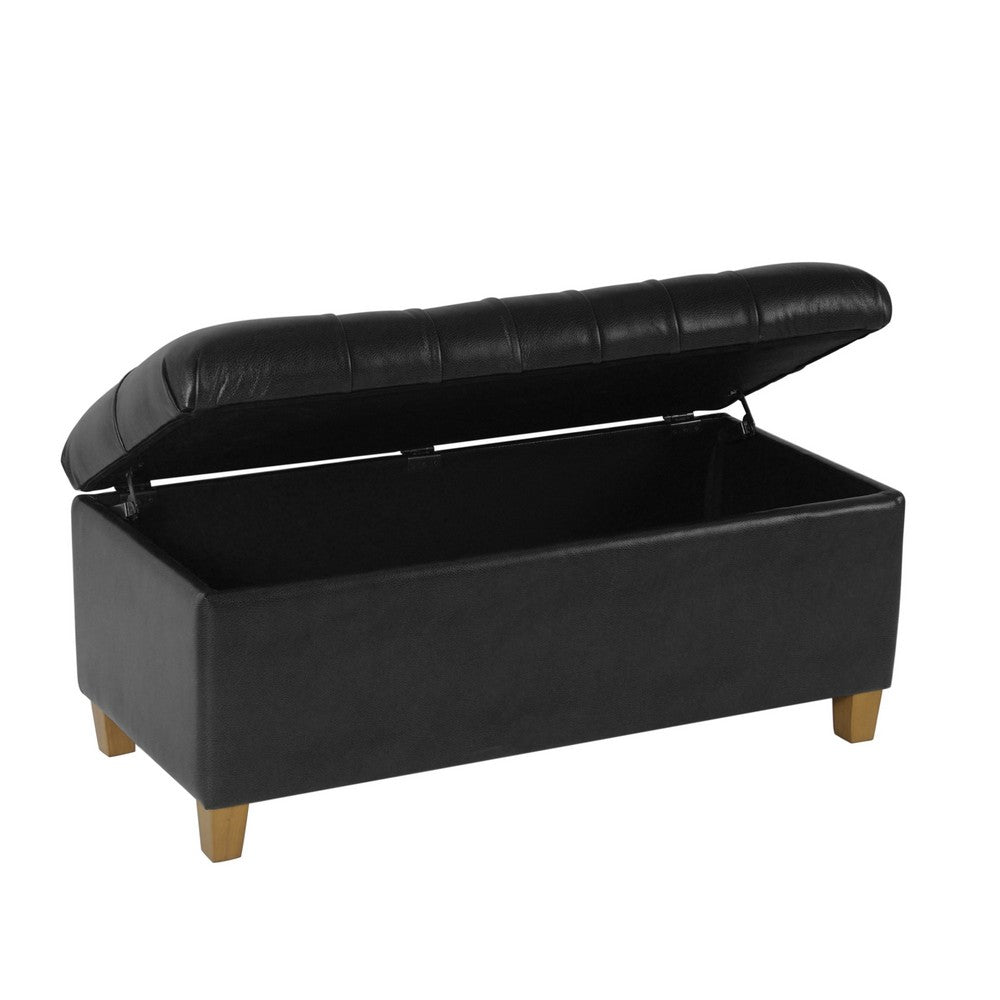 Bea Storage Ottoman Bench with Tufted Black Faux Leather, 40 Inch -BM334182