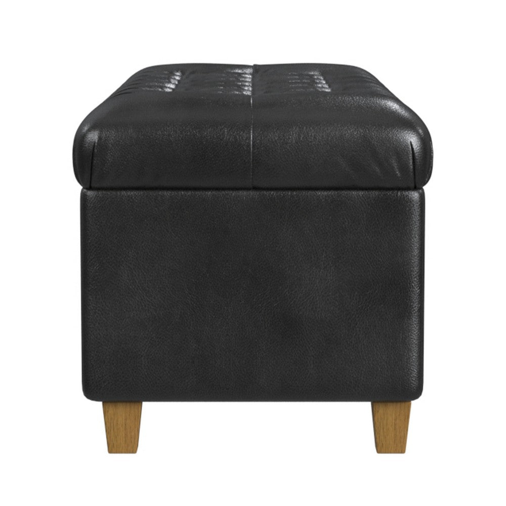 Bea Storage Ottoman Bench with Tufted Black Faux Leather, 40 Inch -BM334182