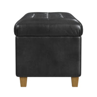 Bea Storage Ottoman Bench with Tufted Black Faux Leather, 40 Inch -BM334182