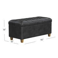Bea Storage Ottoman Bench with Tufted Black Faux Leather, 40 Inch -BM334182