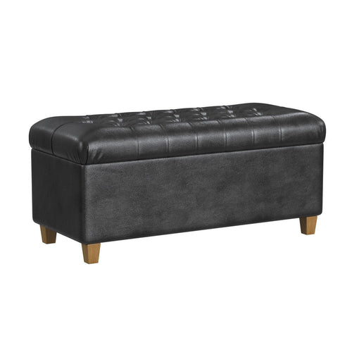 Bea Storage Ottoman Bench with Tufted Black Faux Leather, 40 Inch -BM334182