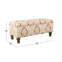 Ava Storage Accent Bench, 42 Inch Orange and Cream Medallion Design -BM334183