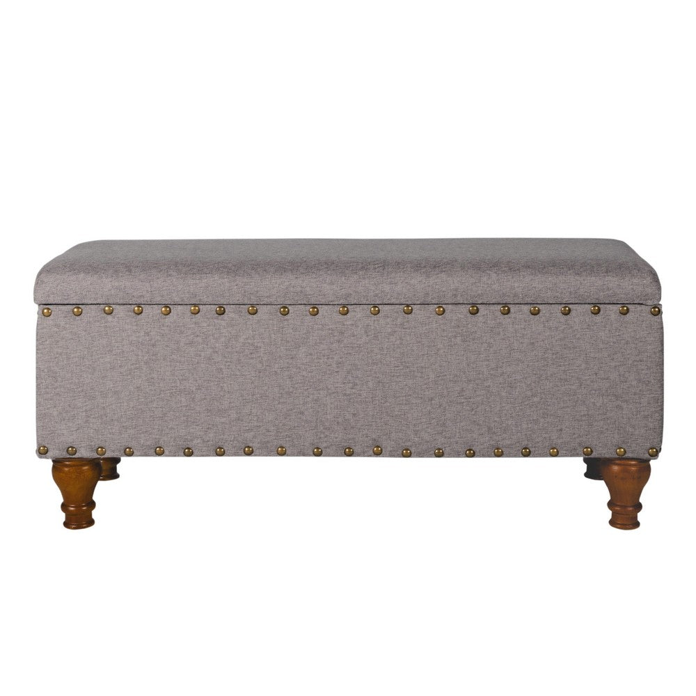 Ava Accent Bench with Storage Compartment, Nailhead Trim, 42 Inch Gray -BM334184