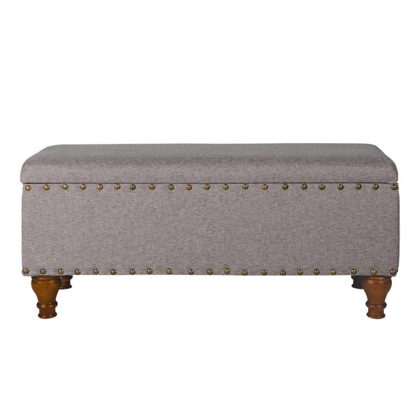 Ava Accent Bench with Storage Compartment, Nailhead Trim, 42 Inch Gray -BM334184
