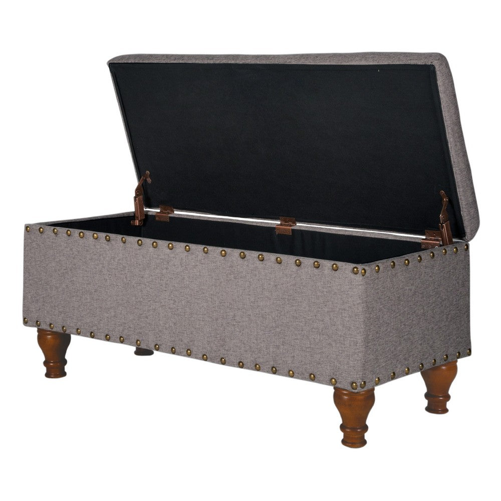 Ava Accent Bench with Storage Compartment, Nailhead Trim, 42 Inch Gray -BM334184