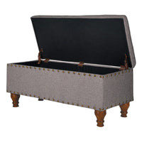 Ava Accent Bench with Storage Compartment, Nailhead Trim, 42 Inch Gray -BM334184