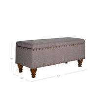 Ava Accent Bench with Storage Compartment, Nailhead Trim, 42 Inch Gray -BM334184