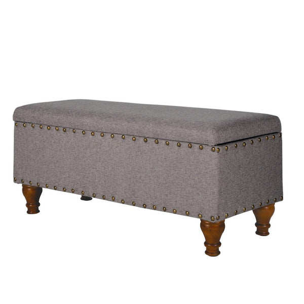 Ava Accent Bench with Storage Compartment, Nailhead Trim, 42 Inch Gray -BM334184