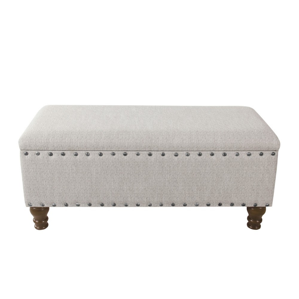 Ava Accent Bench with Storage Compartment, Nailhead Trim 42 Inch Cream -BM334185