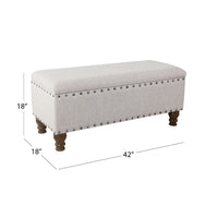 Ava Accent Bench with Storage Compartment, Nailhead Trim 42 Inch Cream -BM334185