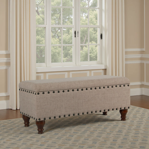 Ava Accent Bench, Storage Compartment, Nailhead Trim 42 Inch Tan Brown -BM334186