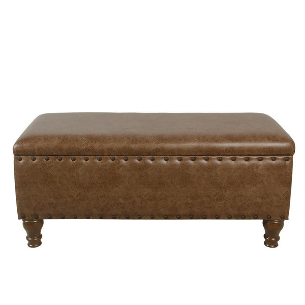 Ava Accent Storage Bench, Distressed Brown Faux Leather, 42 Inch -BM334187