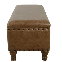 Ava Accent Storage Bench, Distressed Brown Faux Leather, 42 Inch -BM334187