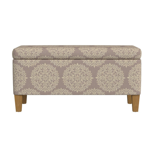Ben Storage Bench Ottoman, Light Brown Medallion Design, 36 Inch -BM334189