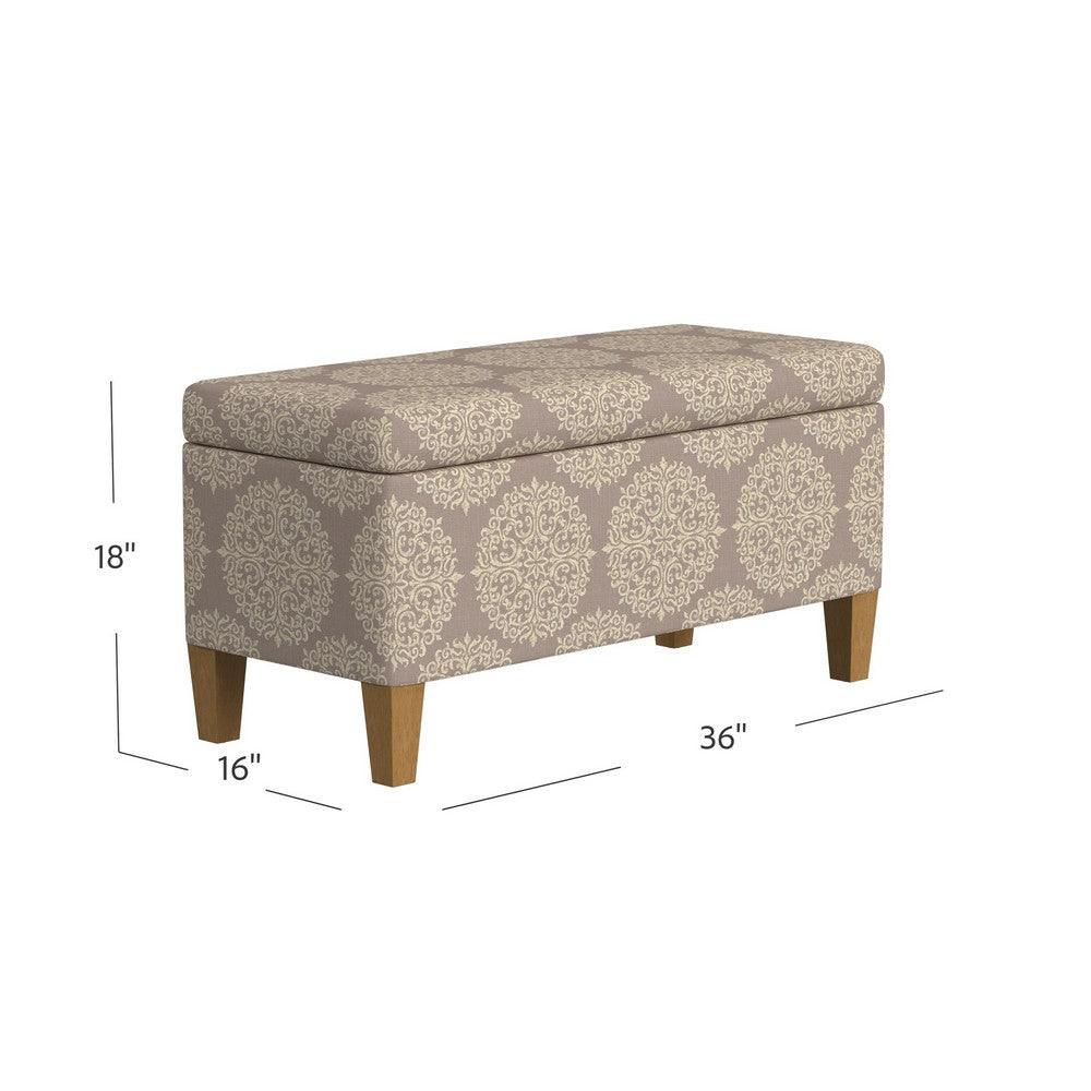 Ben Storage Bench Ottoman, Light Brown Medallion Design, 36 Inch -BM334189