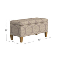 Ben Storage Bench Ottoman, Light Brown Medallion Design, 36 Inch -BM334189
