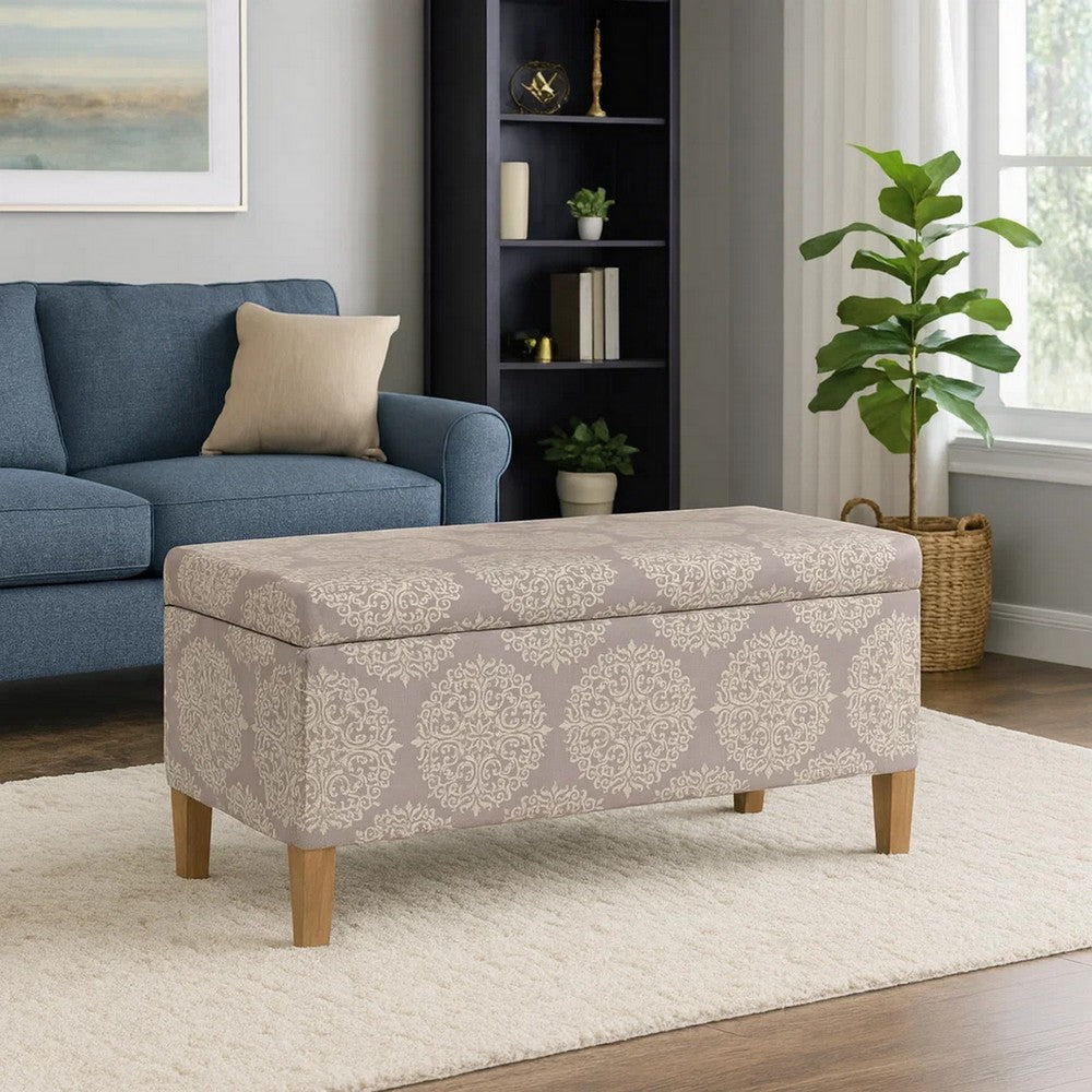 Ben Storage Bench Ottoman, Light Brown Medallion Design, 36 Inch -BM334189