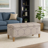 Ben Storage Bench Ottoman, Light Brown Medallion Design, 36 Inch -BM334189
