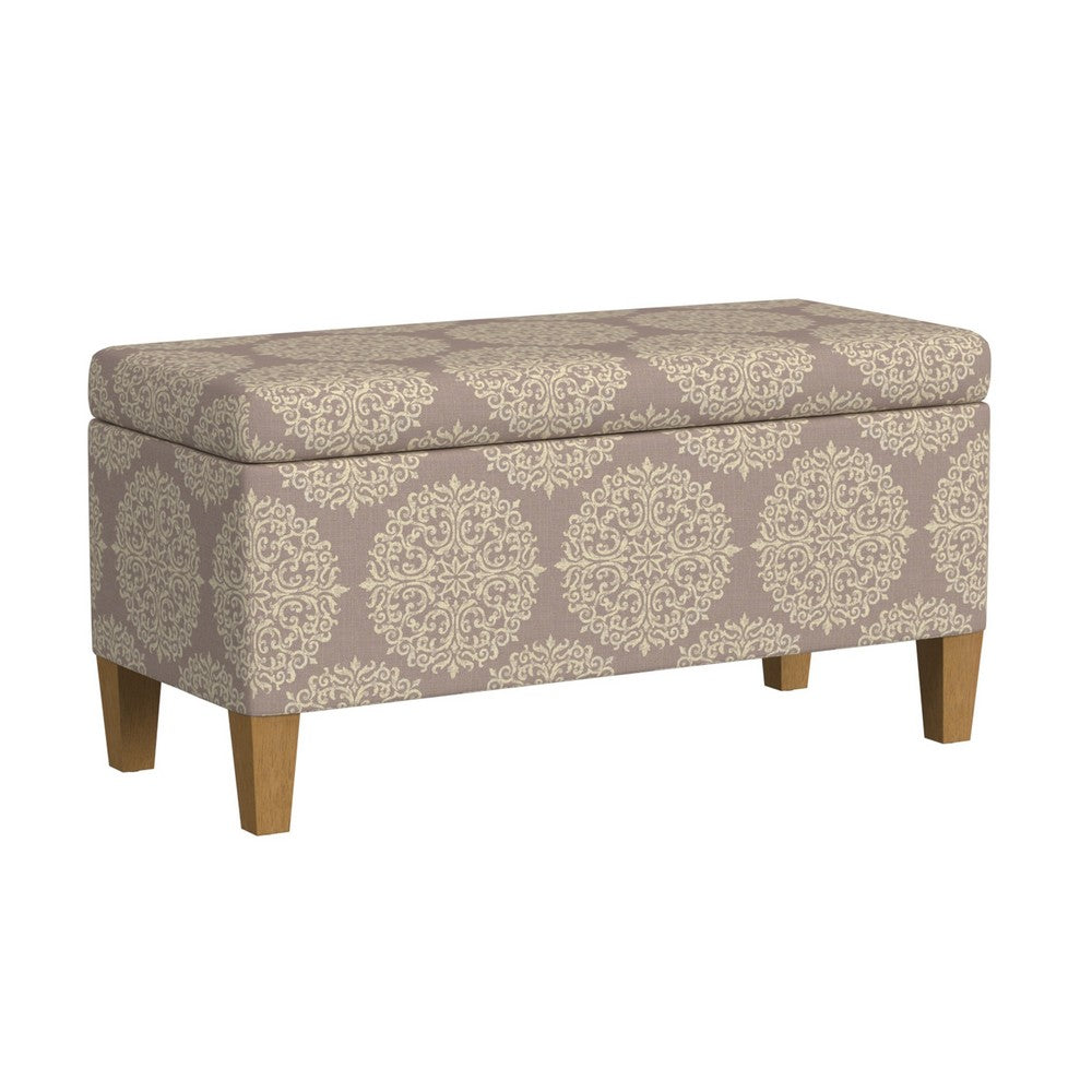 Ben Storage Bench Ottoman, Light Brown Medallion Design, 36 Inch -BM334189