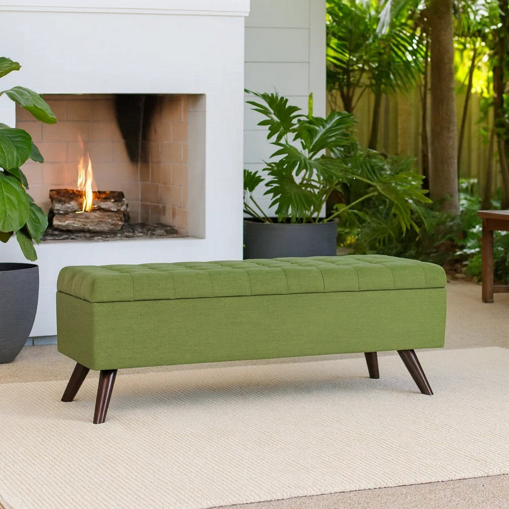 Eva Storage Bench Ottoman, Olive Green Woven Polyester, Brown, 48 Inch -BM334191