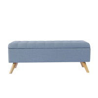 Eva Storage Bench Ottoman, French Blue Woven Polyester, Brown, 48 Inch -BM334192