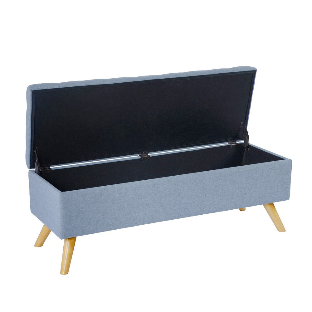 Eva Storage Bench Ottoman, French Blue Woven Polyester, Brown, 48 Inch -BM334192