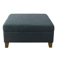 Leo Square Storage Ottoman, Textured Navy Blue, Dark Brown, 32 Inch -BM334193