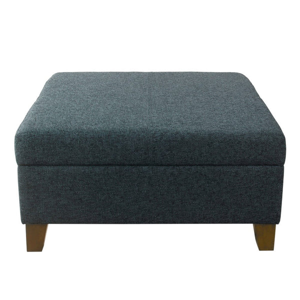 Leo Square Storage Ottoman, Textured Navy Blue, Dark Brown, 32 Inch -BM334193