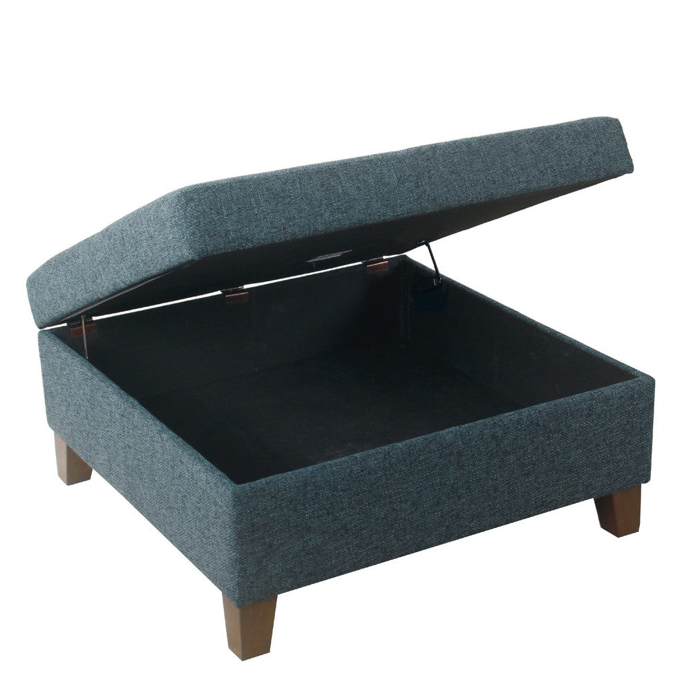 Leo Square Storage Ottoman, Textured Navy Blue, Dark Brown, 32 Inch -BM334193