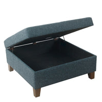 Leo Square Storage Ottoman, Textured Navy Blue, Dark Brown, 32 Inch -BM334193