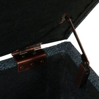 Leo Square Storage Ottoman, Textured Navy Blue, Dark Brown, 32 Inch -BM334193