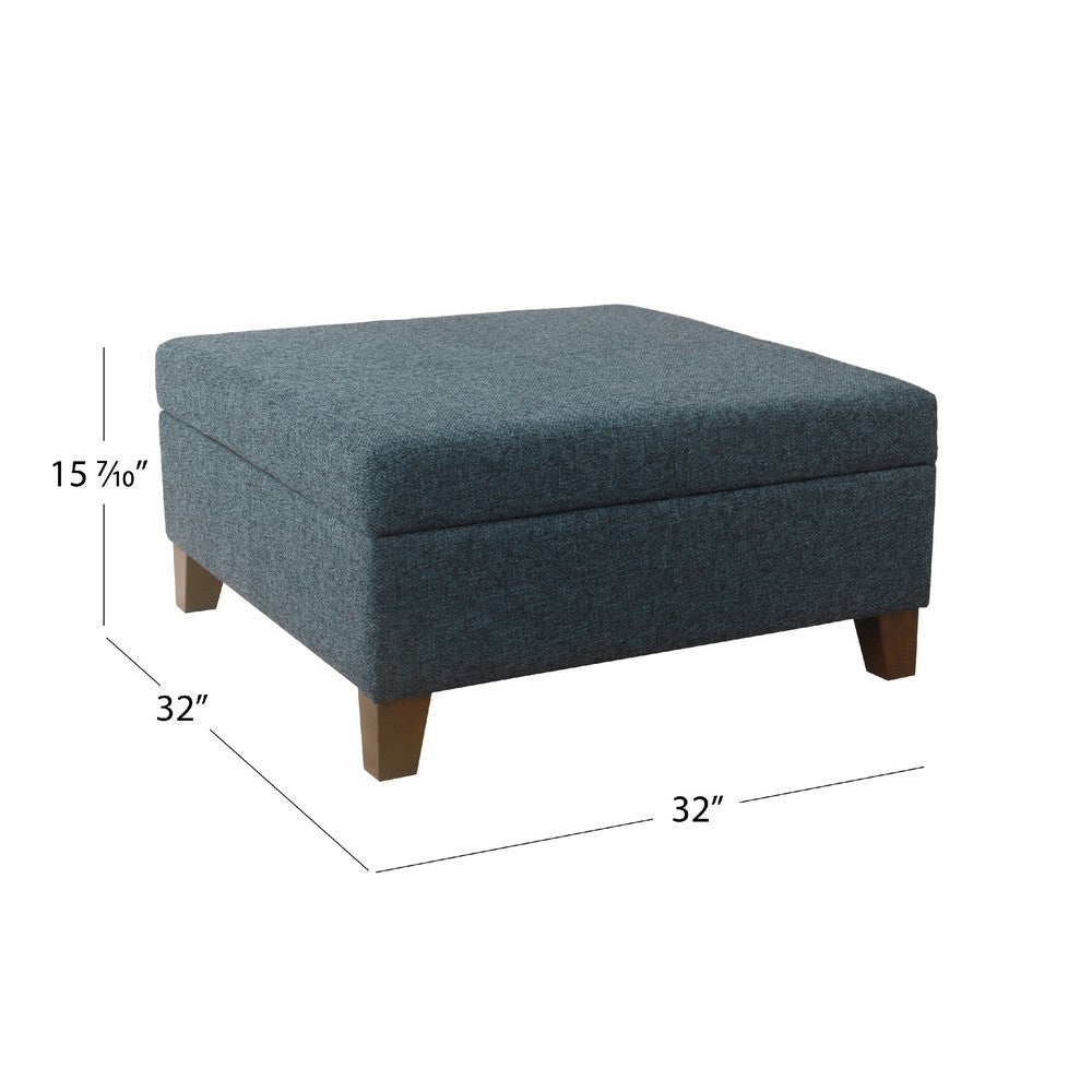 Leo Square Storage Ottoman, Textured Navy Blue, Dark Brown, 32 Inch -BM334193