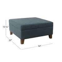 Leo Square Storage Ottoman, Textured Navy Blue, Dark Brown, 32 Inch -BM334193
