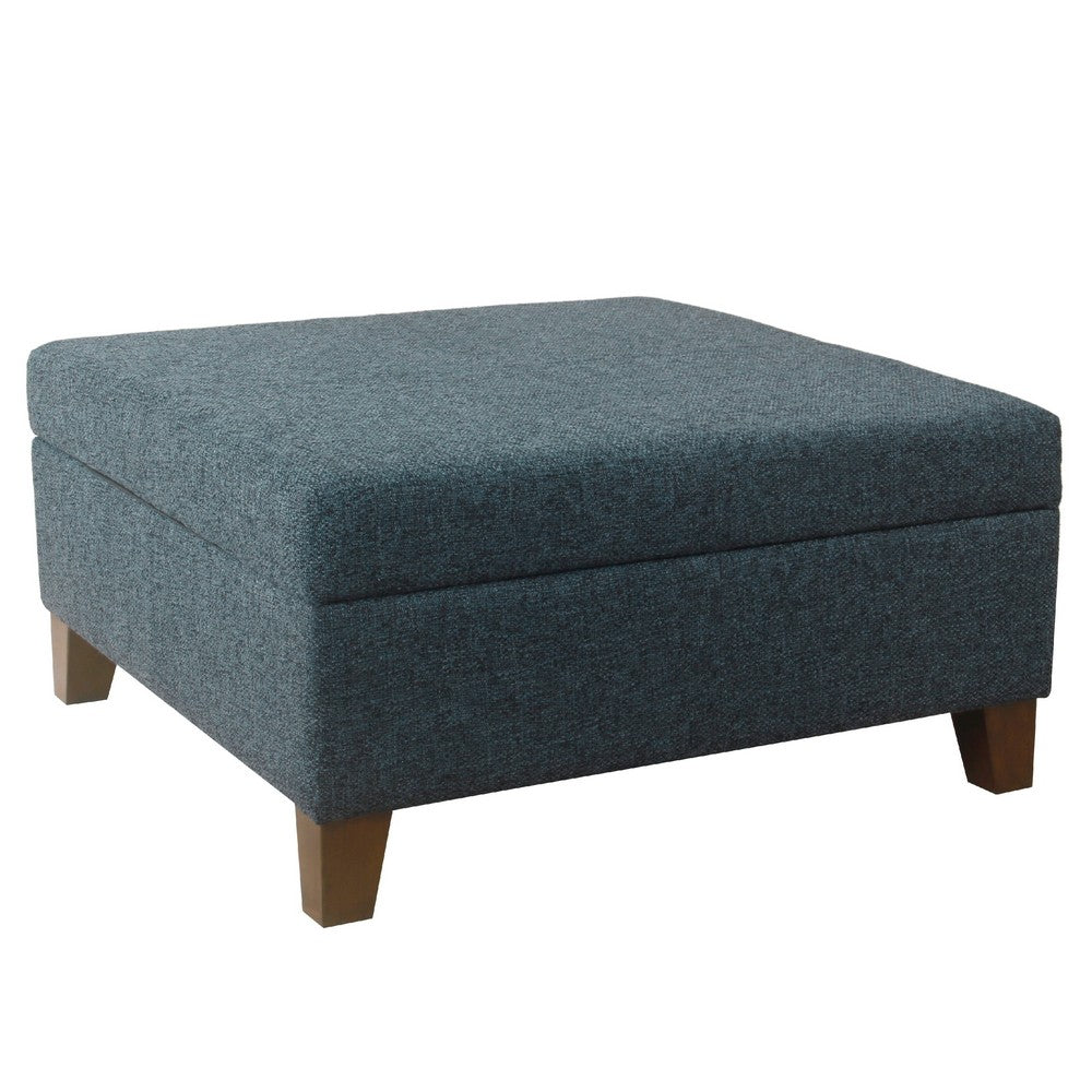 Leo Square Storage Ottoman, Textured Navy Blue, Dark Brown, 32 Inch -BM334193