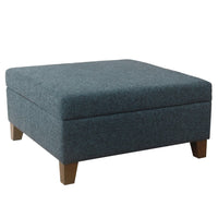 Leo Square Storage Ottoman, Textured Navy Blue, Dark Brown, 32 Inch -BM334193